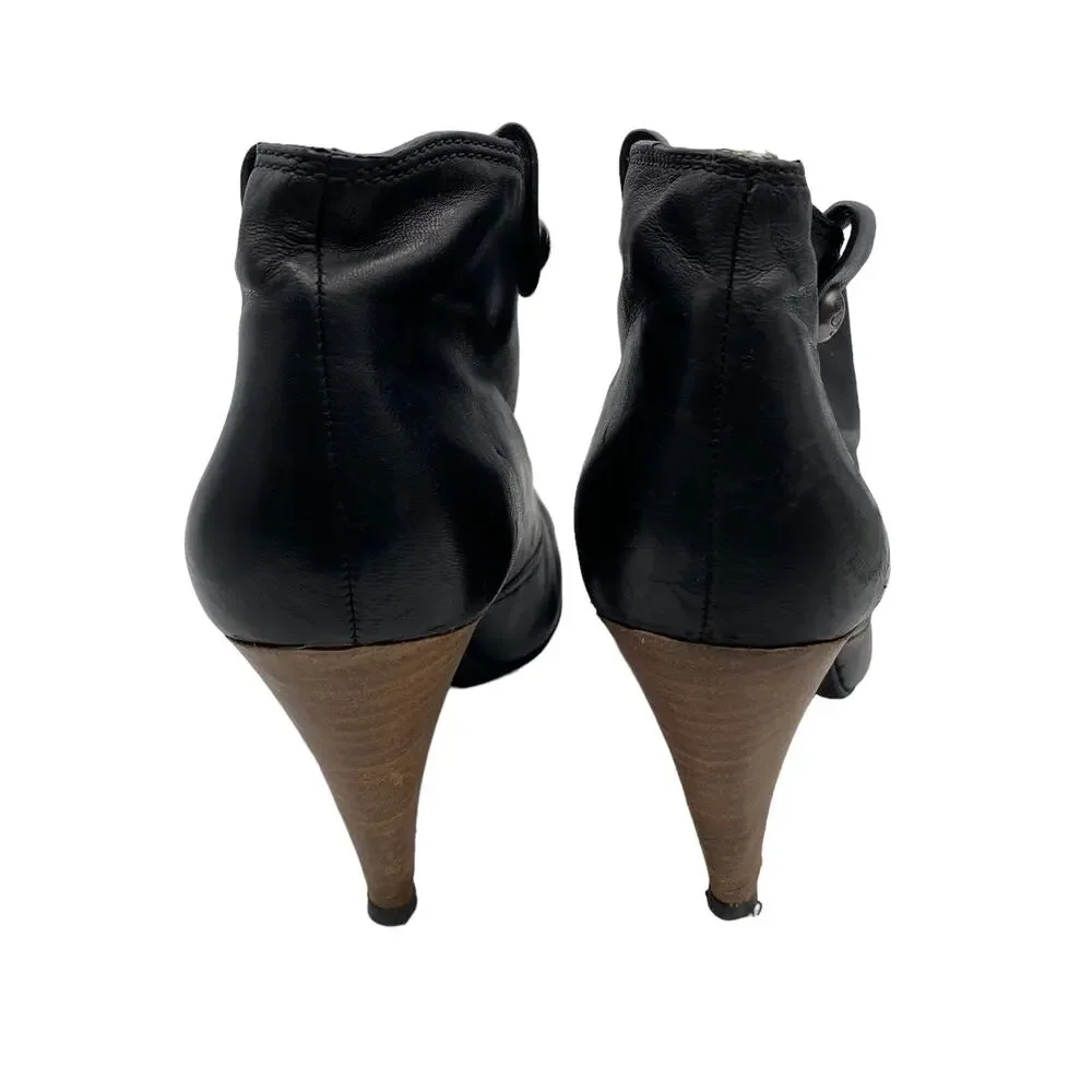 COACH Aliza Black Leather Almond Toe Stacked Cone Heel Ankle Boots Booties 7B